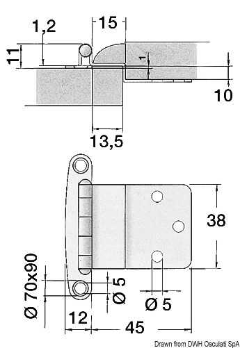 Charnière inox 57x44 mm