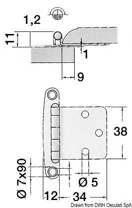 Charnière inox 38x46 mm