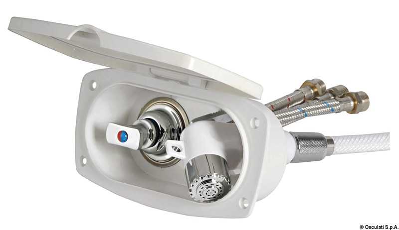 Coffret douche New Edge chromé tuyau PVC 2,5 m Sortie douche transversale