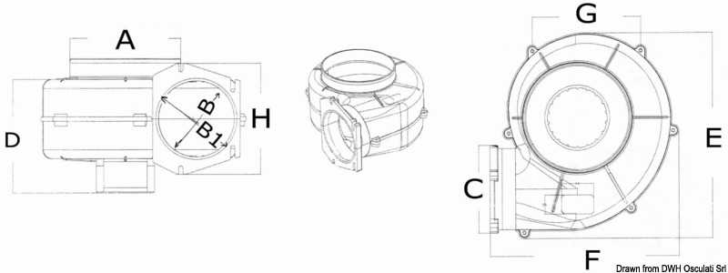 Aspirateur centrifuge à paroi 12V 11,5A Débit 500 m3/h