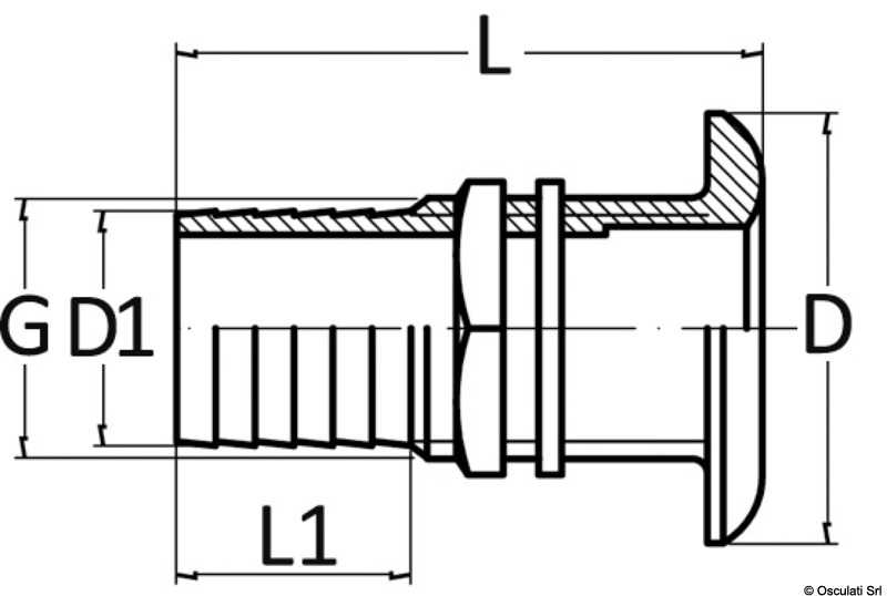 Passe-coque laiton chromé 1" x 30 mm