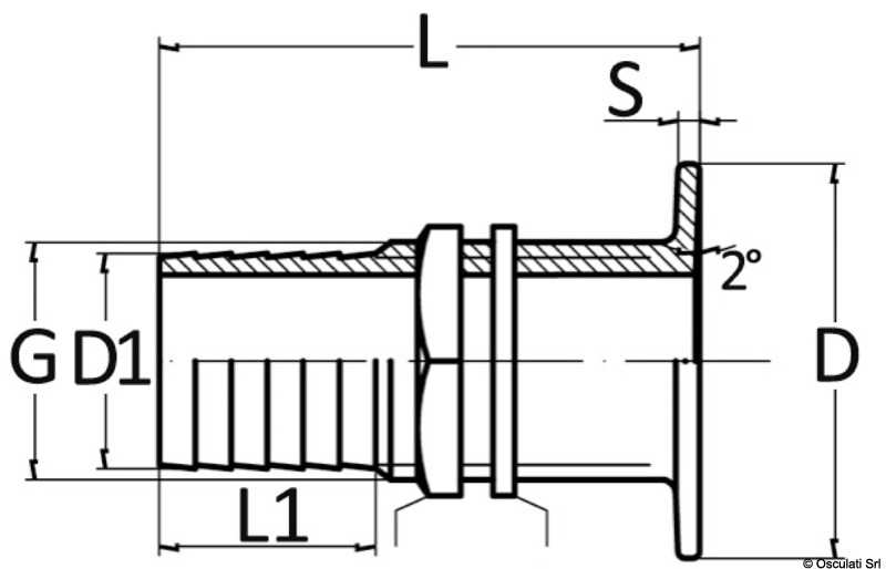 Passe-coque ras laiton chromé 1"1/2 x 45 mm