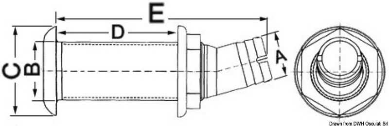 Passe-coque 15° moulure frontale inox 38mm 2"1/4 avec vanne