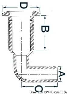 Passe-coque nylon 1/2" 16mm tête inox embout 90°