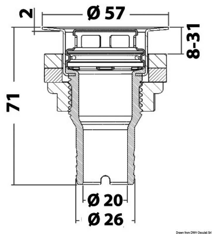 Evacuation droite pour cockpit au ras avec tête Inox 316