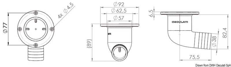 Evacuation à 90° pour cockpit Inox 316 diamètre 92mm anti-retour