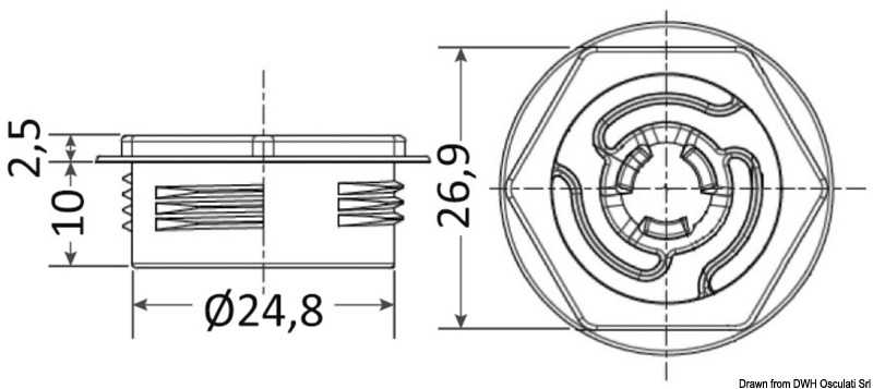 Clip auto-alignant avec trou diamètre 25 mm et saillie tête 2,5 mm