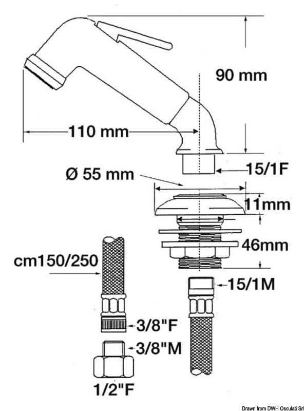 Robinet Douchette 3/8" Femelle avec tuyau 1,5 m