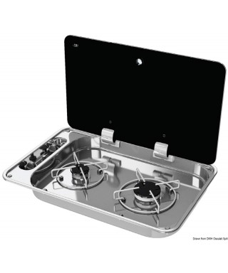 Plan cuisson 2 feux couvercle vitre fumé 530x340mm