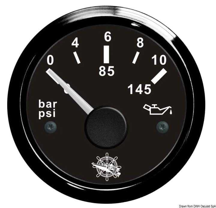 Indicateur pression de l'huile 0/10 bar Cadran noir lunette noire 51mm