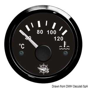 Jauge de température d'eau 40/120° Cadran noir lunette noire 51mm