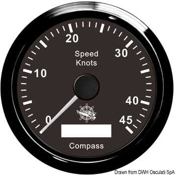 Indicateur de vitesse avec compas GPS Cadran noir lunette noire 85mm
