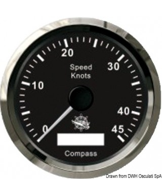 Indicateur de vitesse avec compas GPS Cadran noir lunette polie 85mm