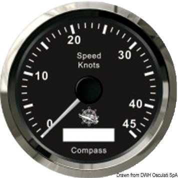 Indicateur de vitesse avec compas GPS Cadran noir lunette polie 85mm