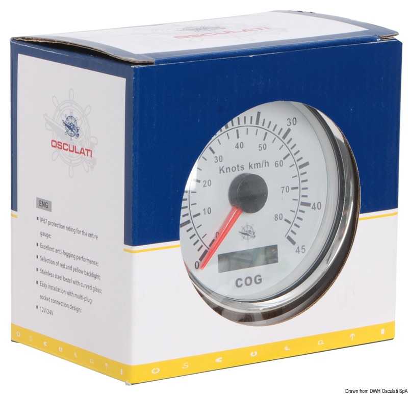 Indicateur de vitesse avec compas GPS Cadran blanc lunette polie 85mm
