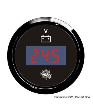 Voltmètre numérique 8/32 V Cadran noir lunette noire 51mm