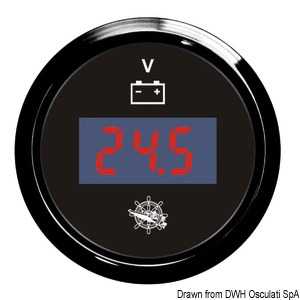 Voltmètre numérique 8/32 V Cadran noir lunette noire 51mm