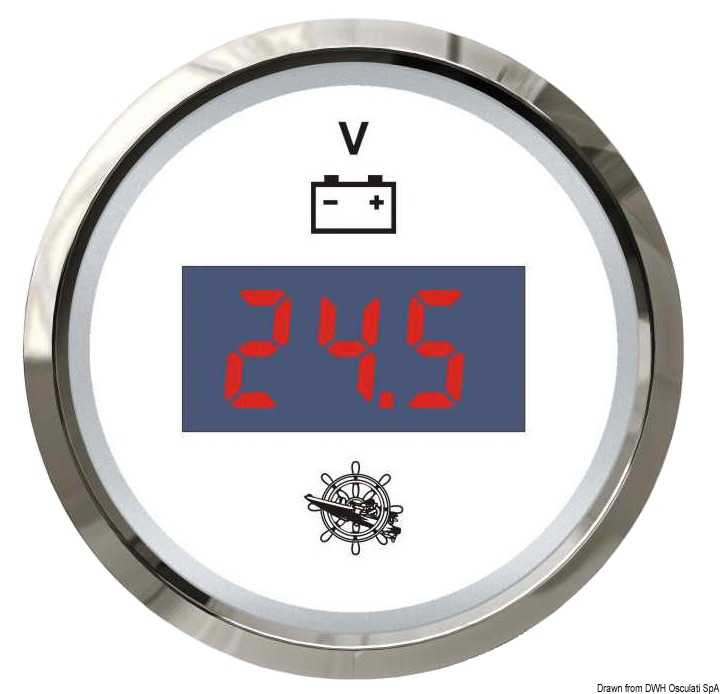Voltmètre numérique 8/32 V Cadran blanc lunette polie 51mm