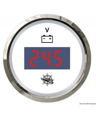 Voltmètre numérique 8/32 V Cadran blanc lunette polie 51mm