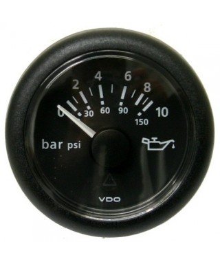 Indicateur pression huile noir 10 bar/150 psi 12/24V 52mm