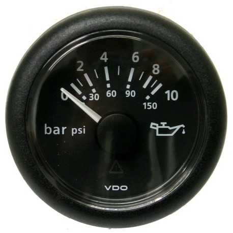 Indicateur pression huile noir 25 bar/350 psi 12/24V 52mm