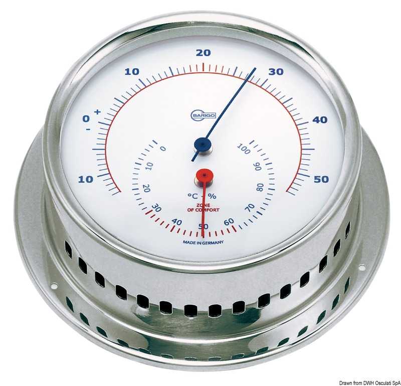 Hygro-thermométer Barigo Sky Boitier inox poli cadran blanc 85mm